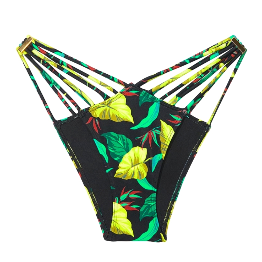 Victoria's Secret Archives Strappy Brazilian Bikini Bottom Sz Small Vtg Leaves